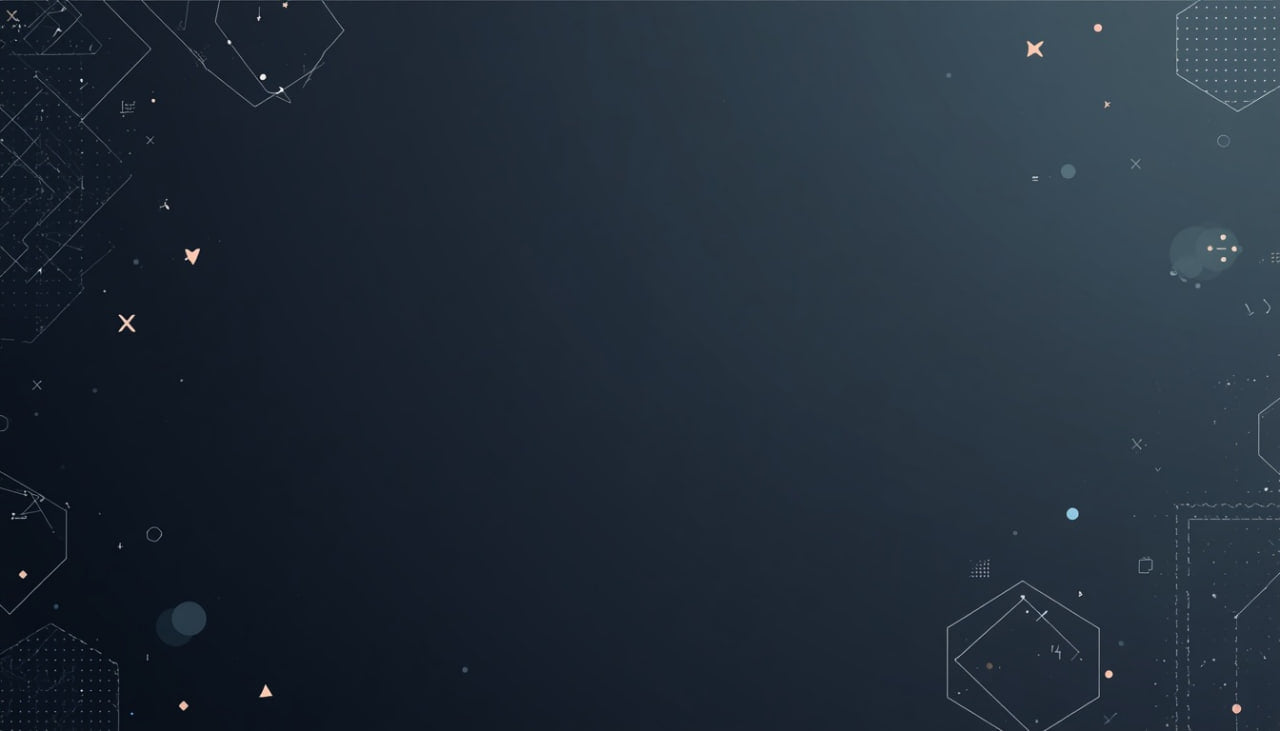 A dark navy blue digital background with subtle geometric line patterns and small scattered light dots in the corners.