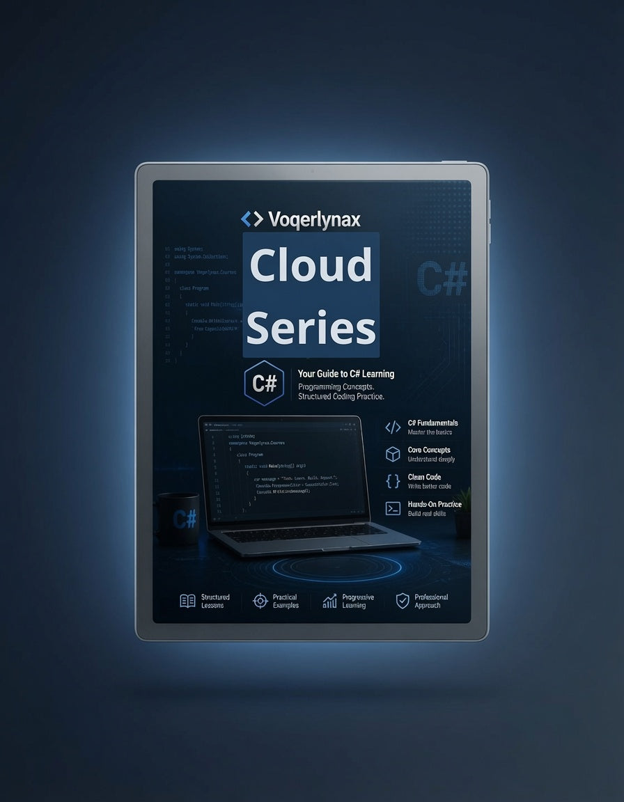 A digital mockup of a book or guide titled 'Cloud Series' by Vogerlynax, displayed on a tablet screen against a dark blue gradient background.